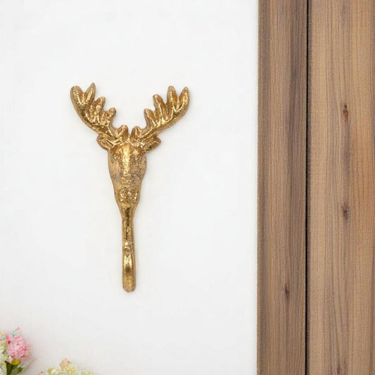 3" Gold Cast Iron Deer Stag Wall Hook