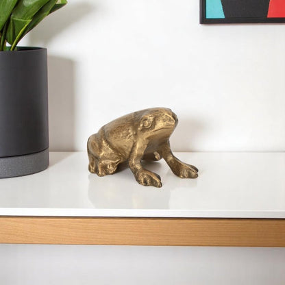 3" Antiqued Gold Cast Iron Frog Figurine