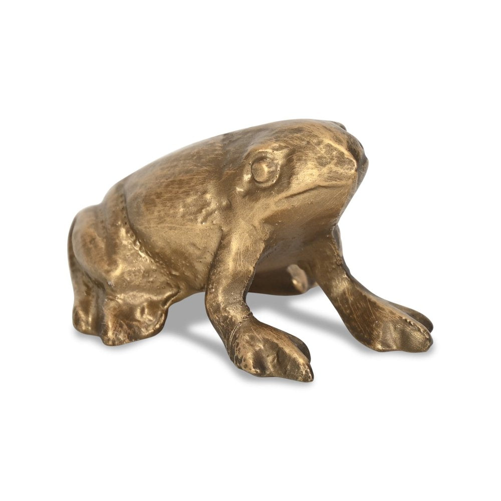 3" Antiqued Gold Cast Iron Frog Figurine