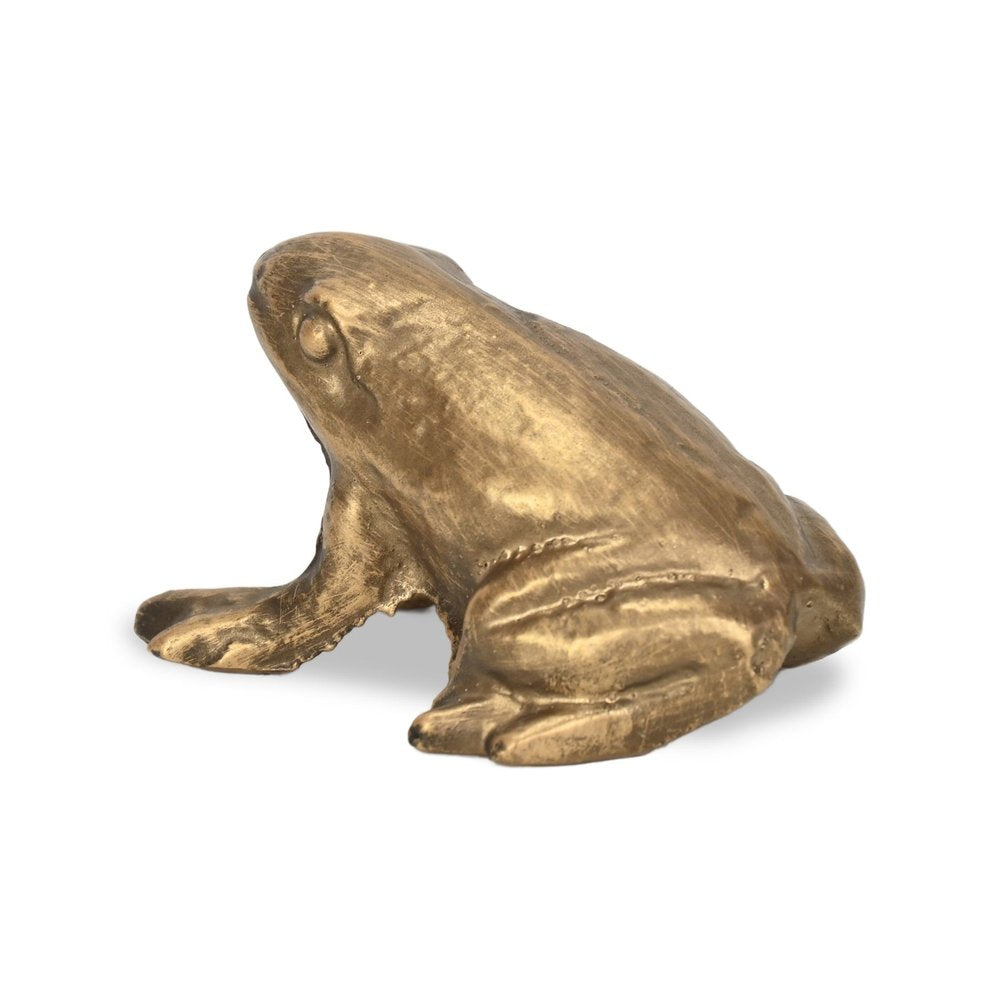 3" Antiqued Gold Cast Iron Frog Figurine