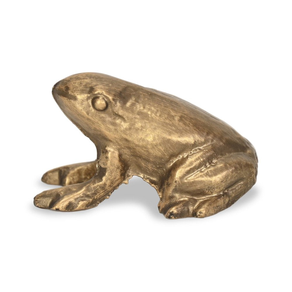 3" Antiqued Gold Cast Iron Frog Figurine