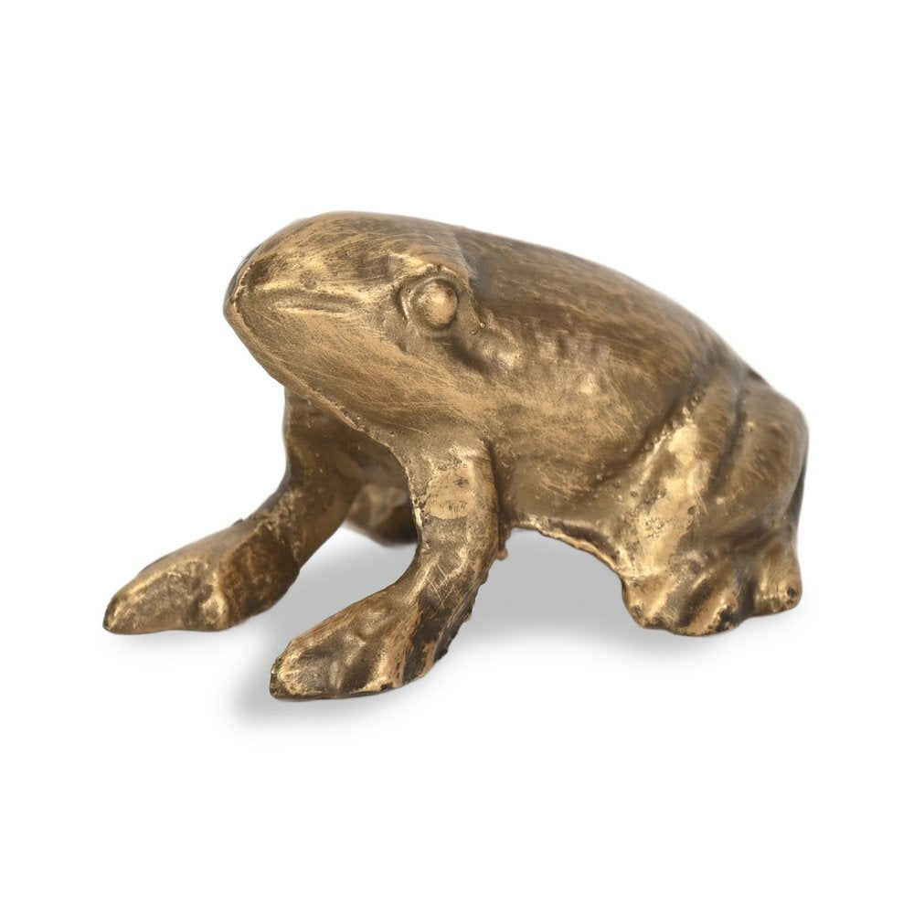 3" Antiqued Gold Cast Iron Frog Figurine