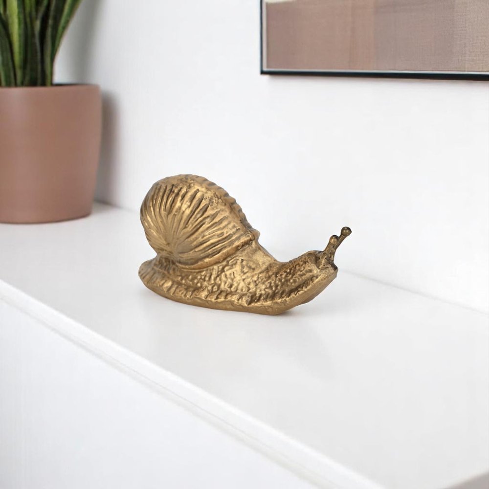 3" Antiqued Gold Cast Iron Snail Figurine