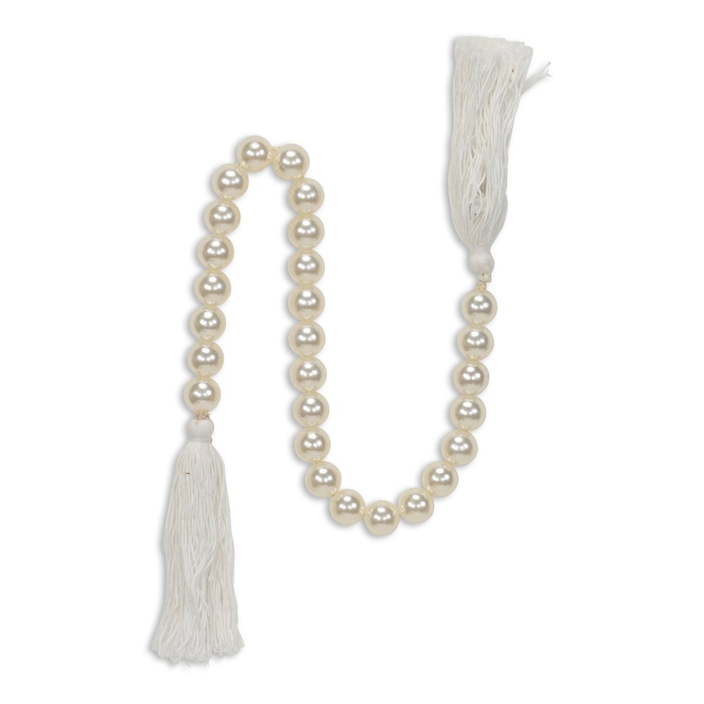 24" White Pearl Beads Decorative Tassel