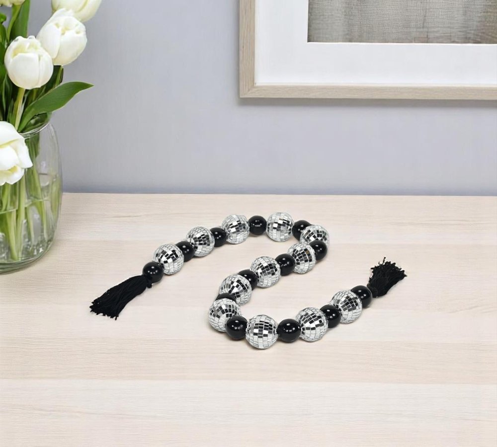 48" Black And Silver Bling Bling Beads Decorative Tassel
