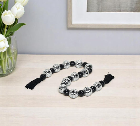 48" Black And Silver Bling Bling Beads Decorative Tassel