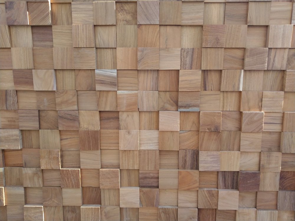 Brown 3D Embossed Block Teak Reclaimed Wood Decorative Wall Panels