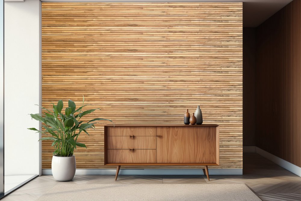 Brown 3D Embossed Striped Teak Reclaimed Wood Decorative Wall Panels