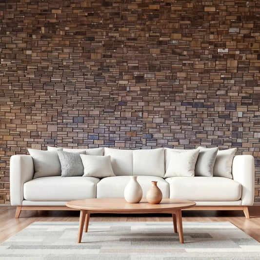 Brown 3D Embossed Abstract Teak Reclaimed Wood Decorative Wall Panels