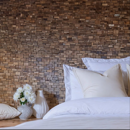 Brown 3D Embossed Teak Reclaimed Wood Decorative Wall Panel