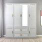 75" White Ribbed Texture Wood Mirrored Six Door Two Drawer Combo Dresser