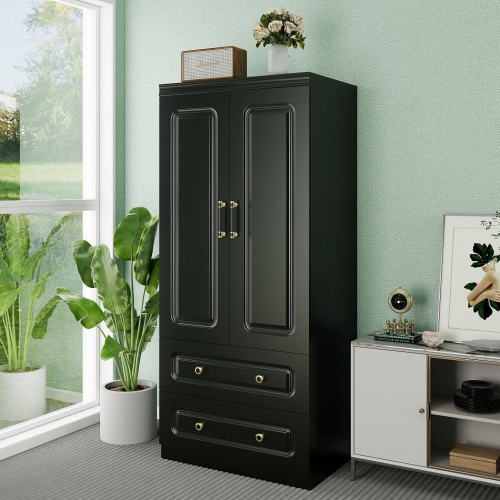 71" Black Wood Two Door Two Drawer Combo Dresser