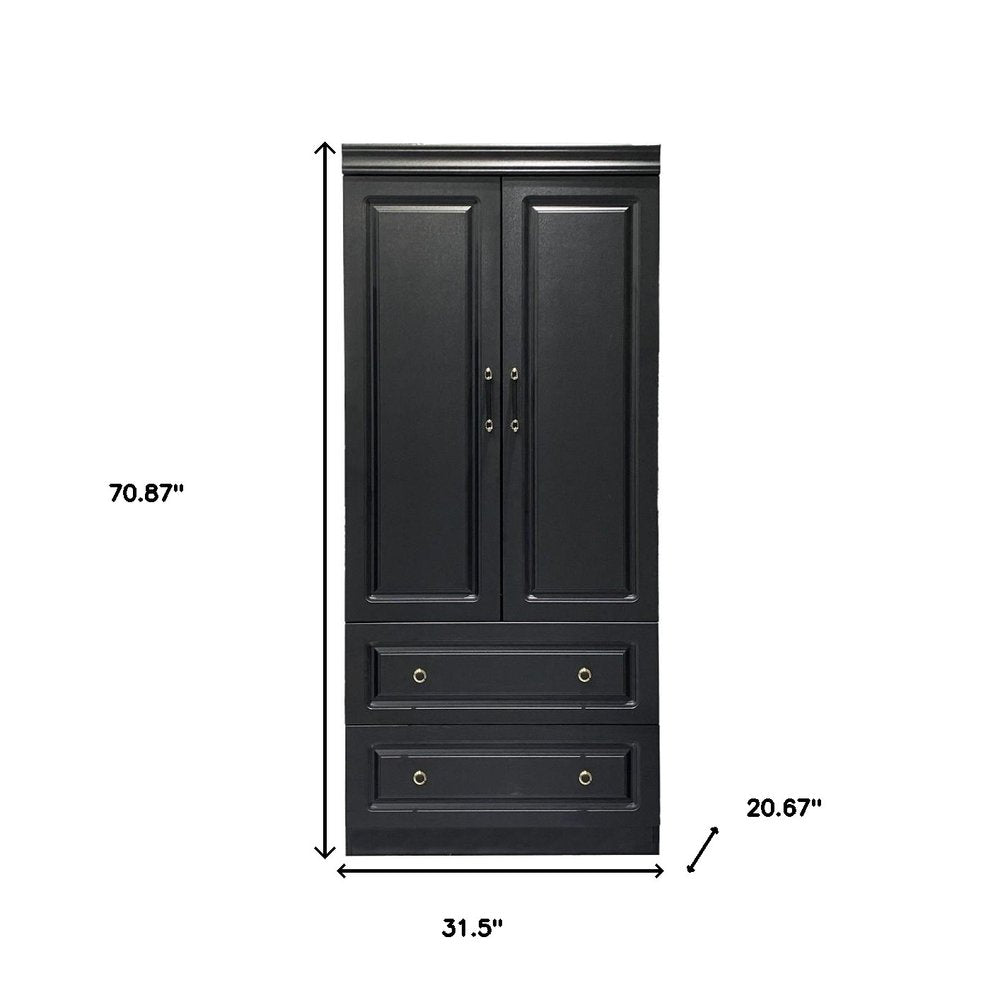 71" Black Wood Two Door Two Drawer Combo Dresser