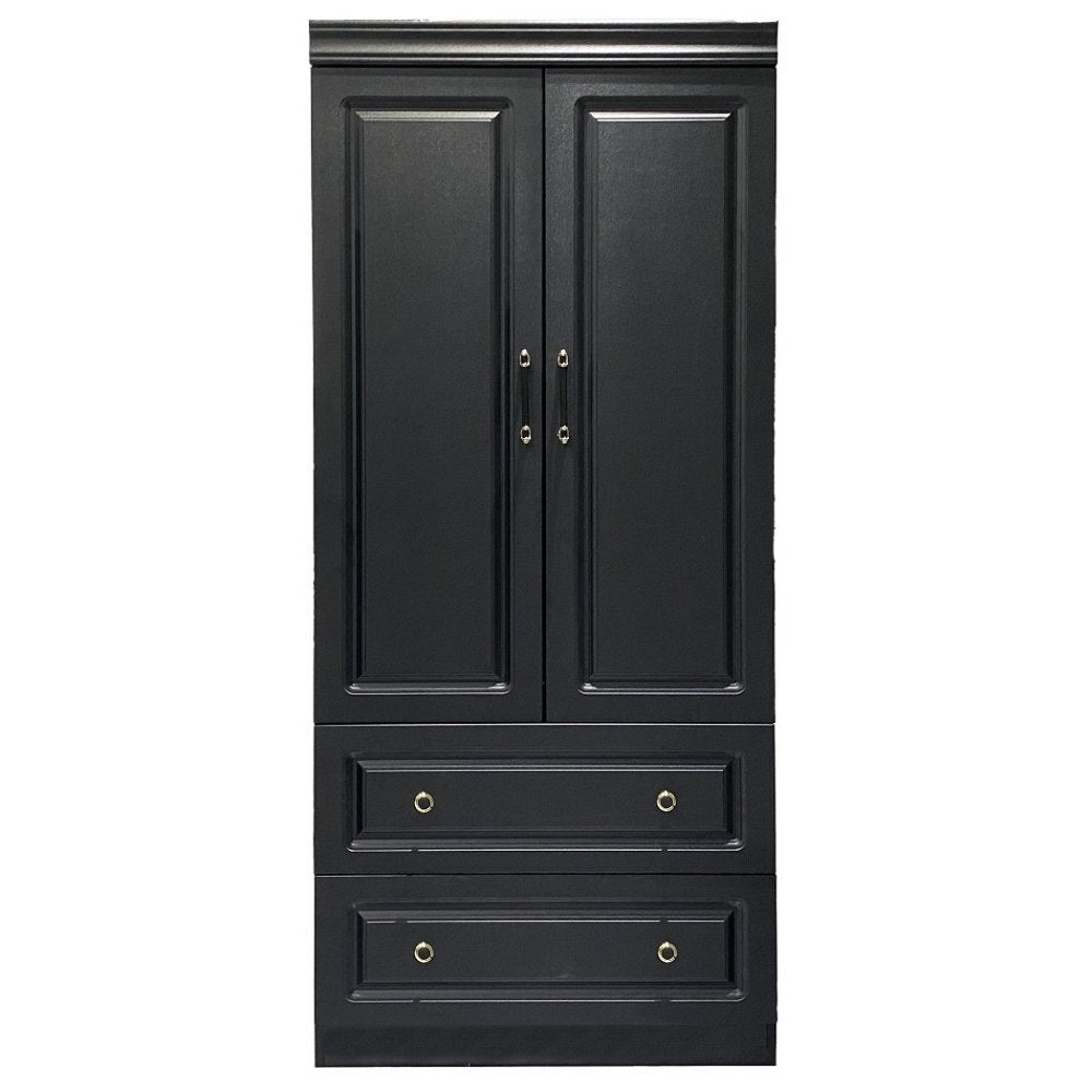 71" Black Wood Two Door Two Drawer Combo Dresser