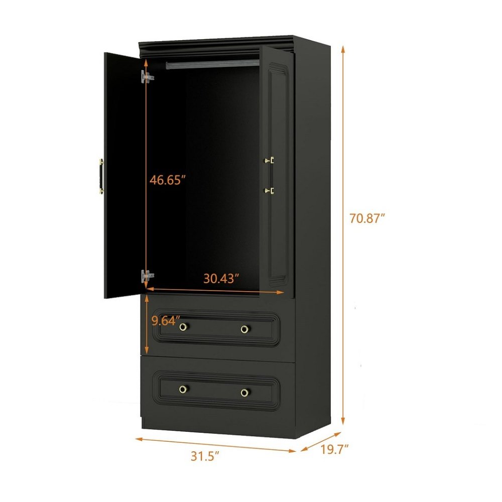 71" Black Wood Two Door Two Drawer Combo Dresser