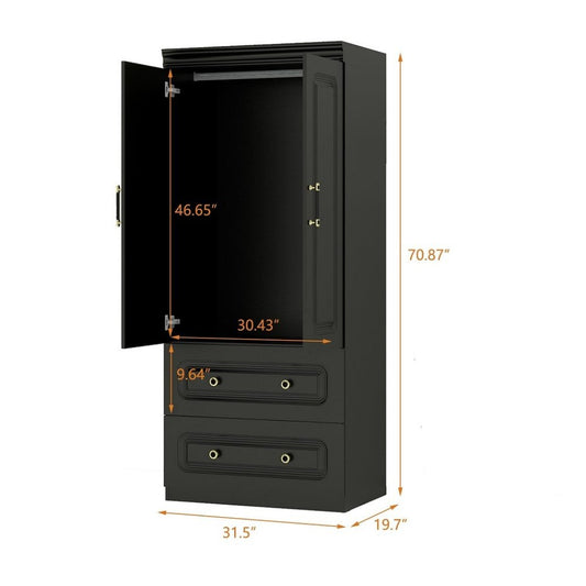 71" Black Wood Two Door Two Drawer Combo Dresser