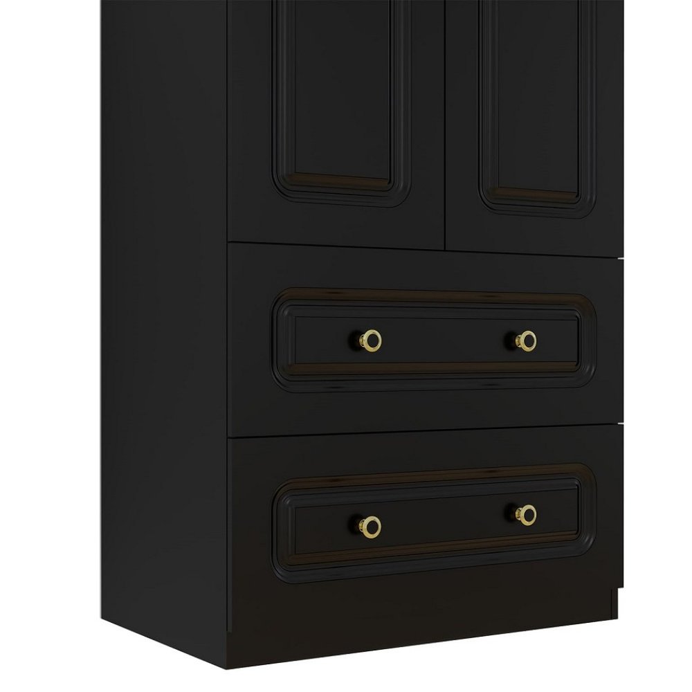 71" Black Wood Two Door Two Drawer Combo Dresser