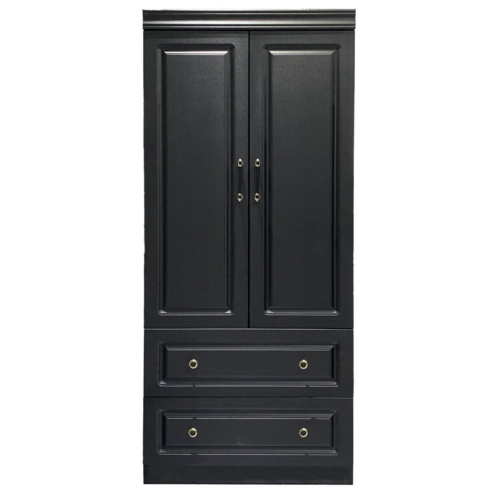71" Black Wood Two Door Two Drawer Combo Dresser