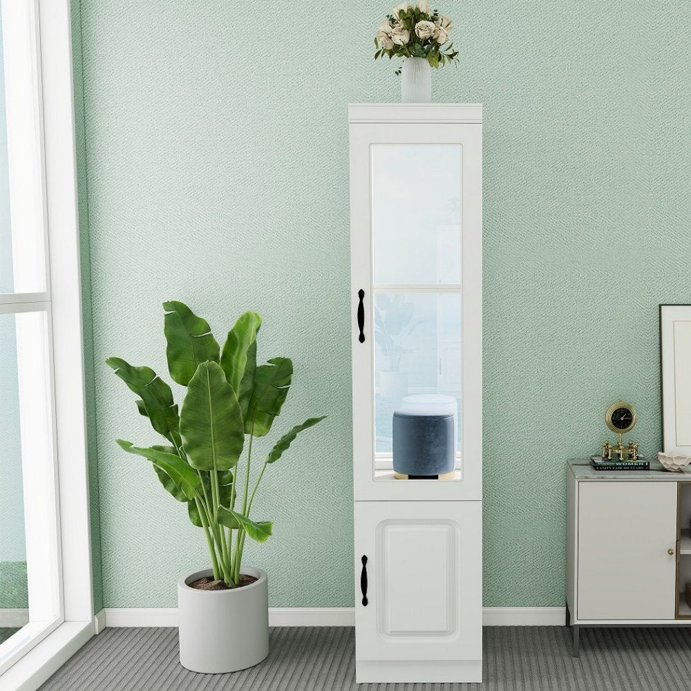 71" White Wood Mirrored Two Door Combo Dresser