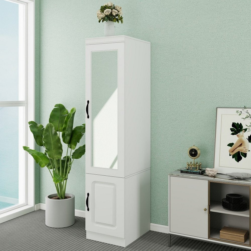 71" White Wood Mirrored Two Door Combo Dresser