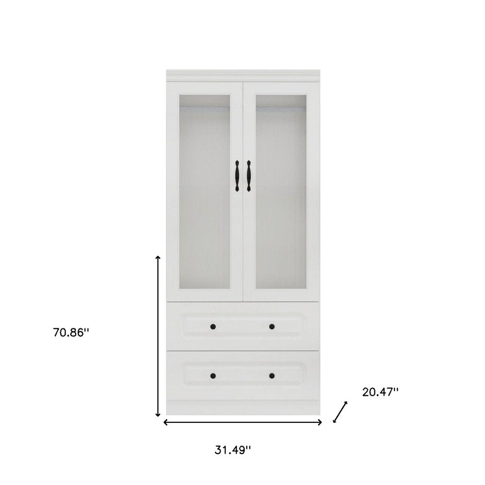 71" White Wood Two Door Two Drawer Combo Dresser