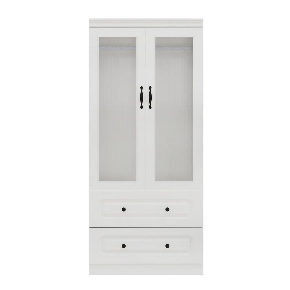 71" White Wood Two Door Two Drawer Combo Dresser