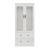 71" White Wood Two Door Two Drawer Combo Dresser