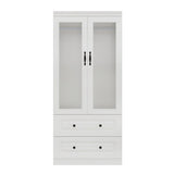 71" White Wood Two Door Two Drawer Combo Dresser