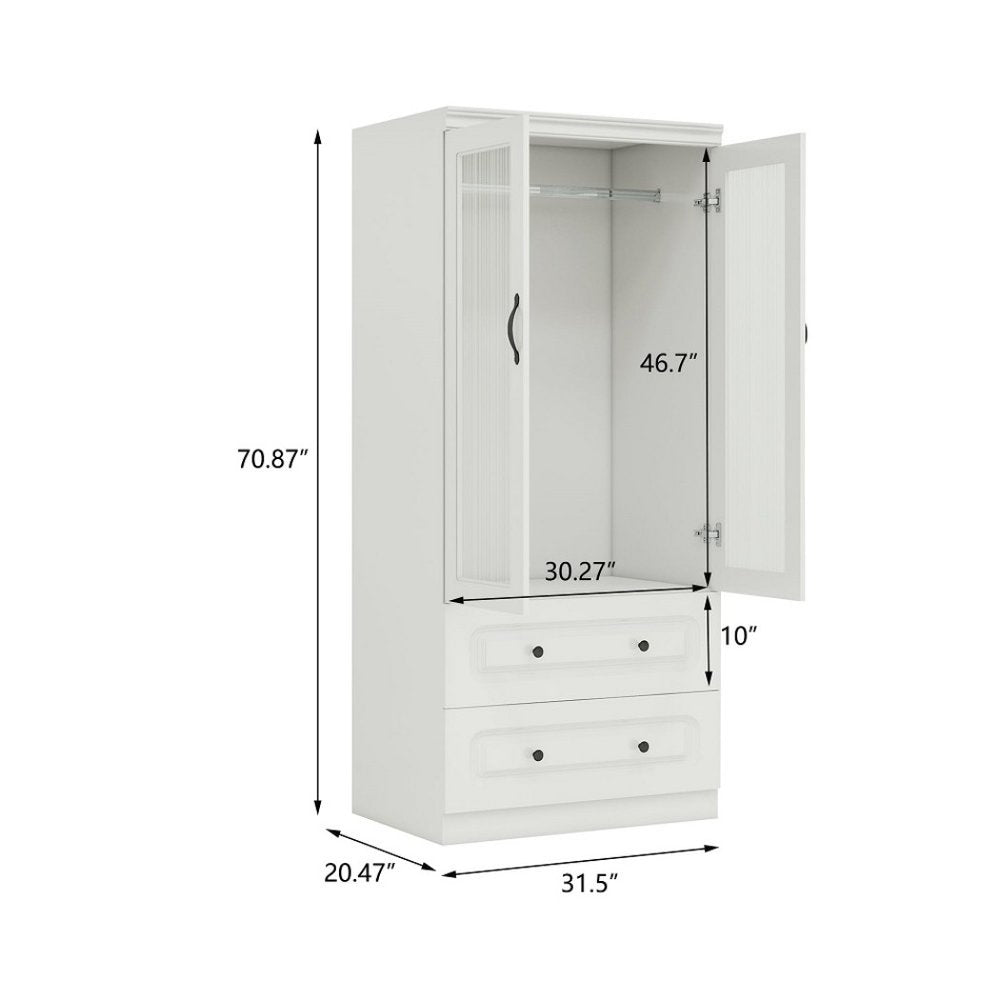 71" White Wood Two Door Two Drawer Combo Dresser