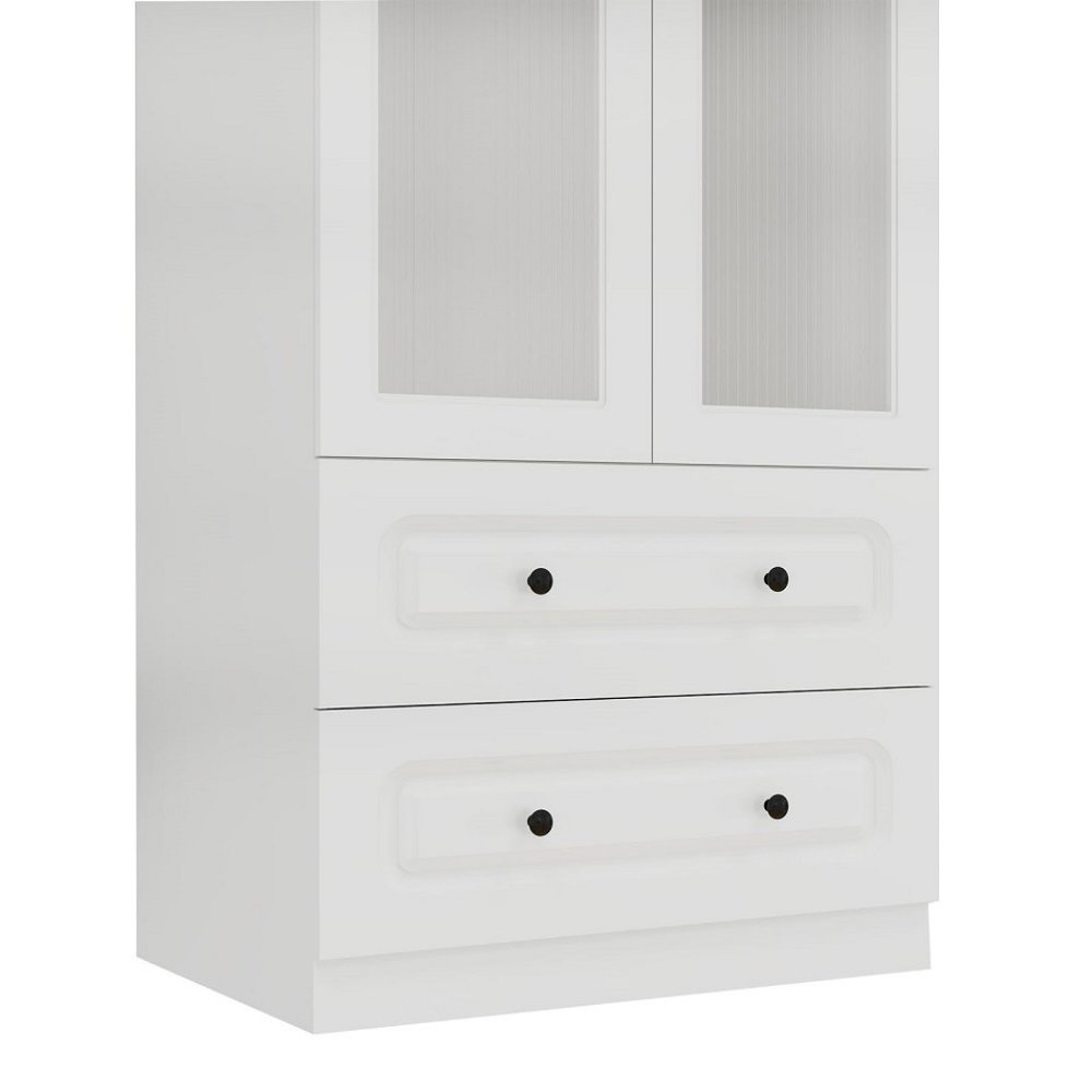 71" White Wood Two Door Two Drawer Combo Dresser