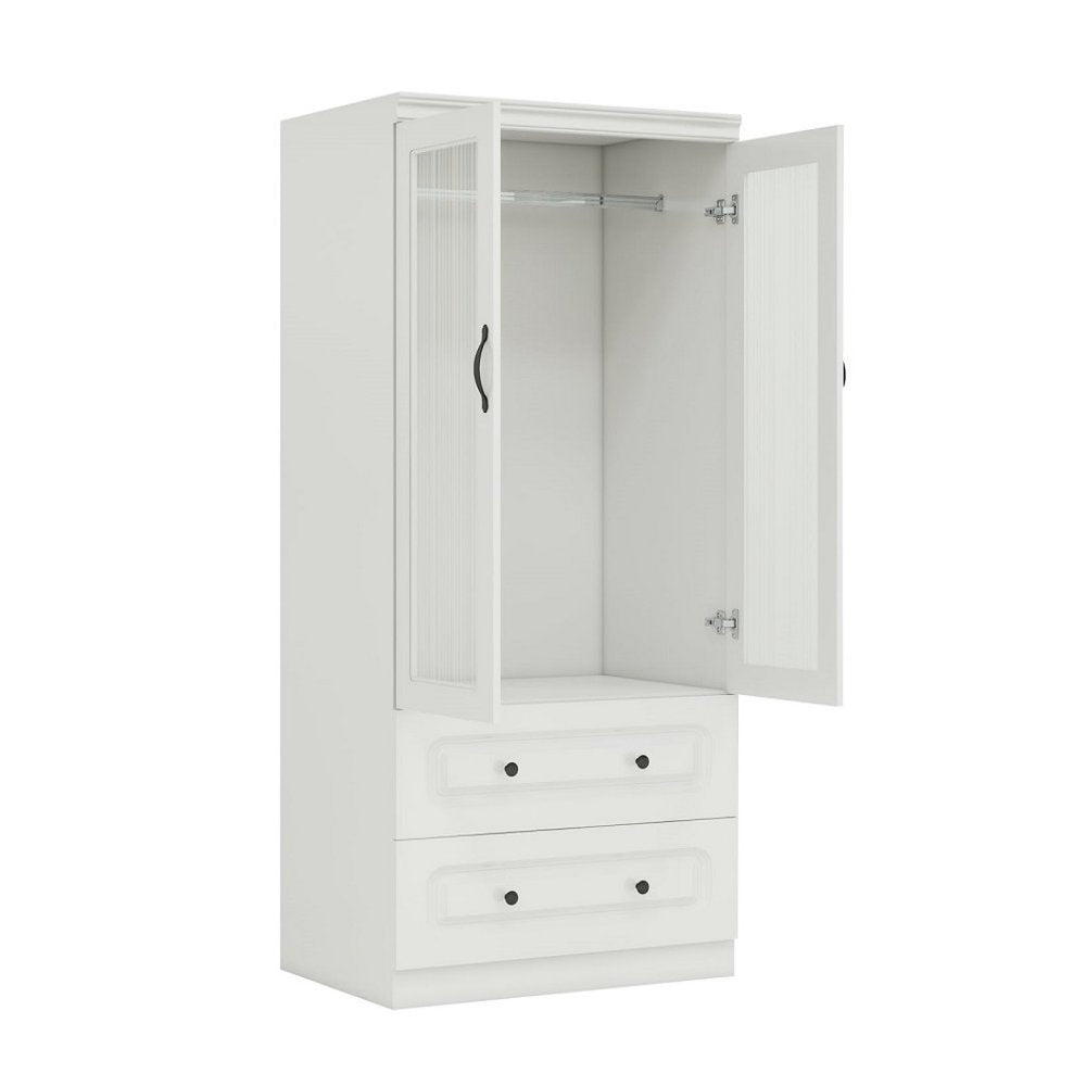71" White Wood Two Door Two Drawer Combo Dresser