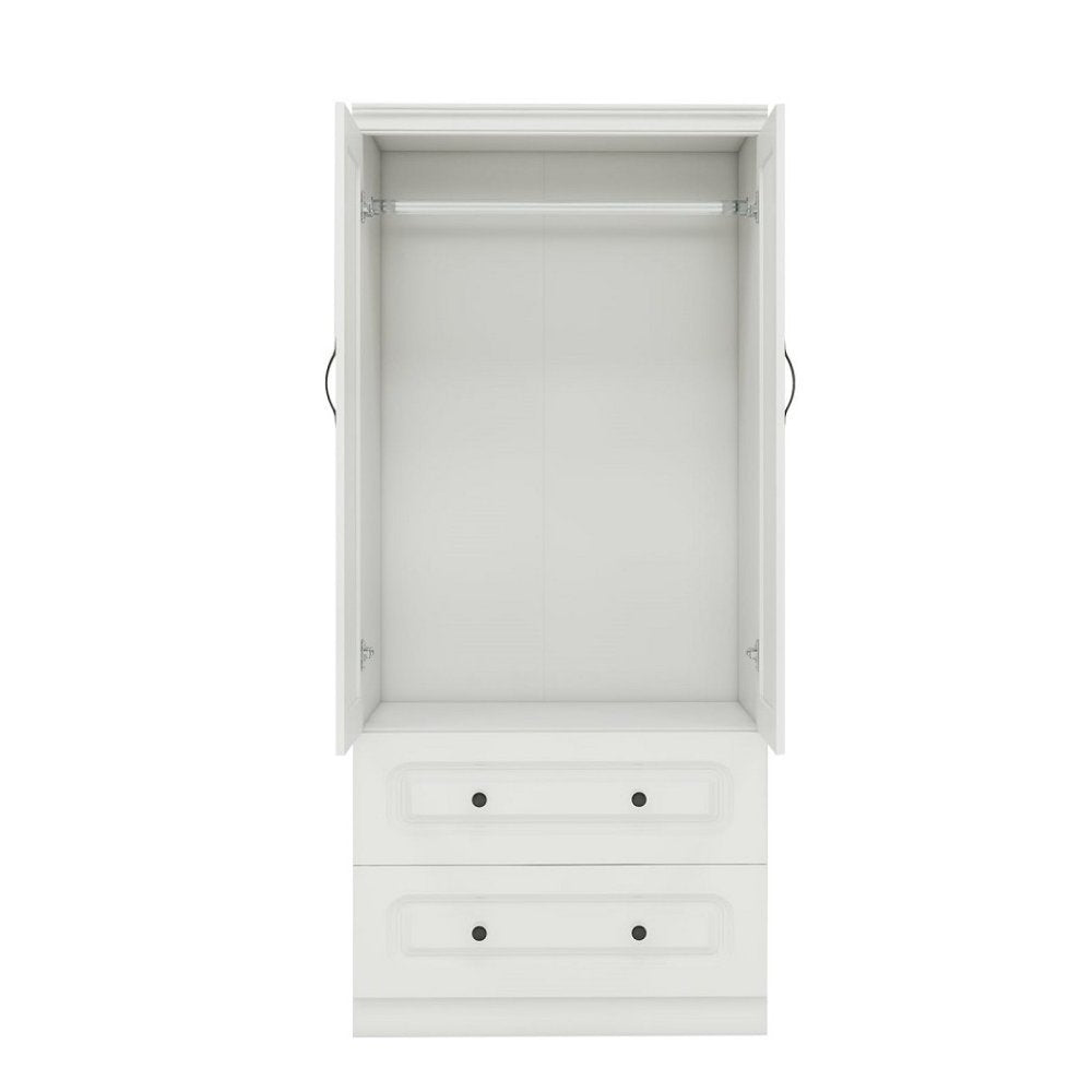 71" White Wood Two Door Two Drawer Combo Dresser