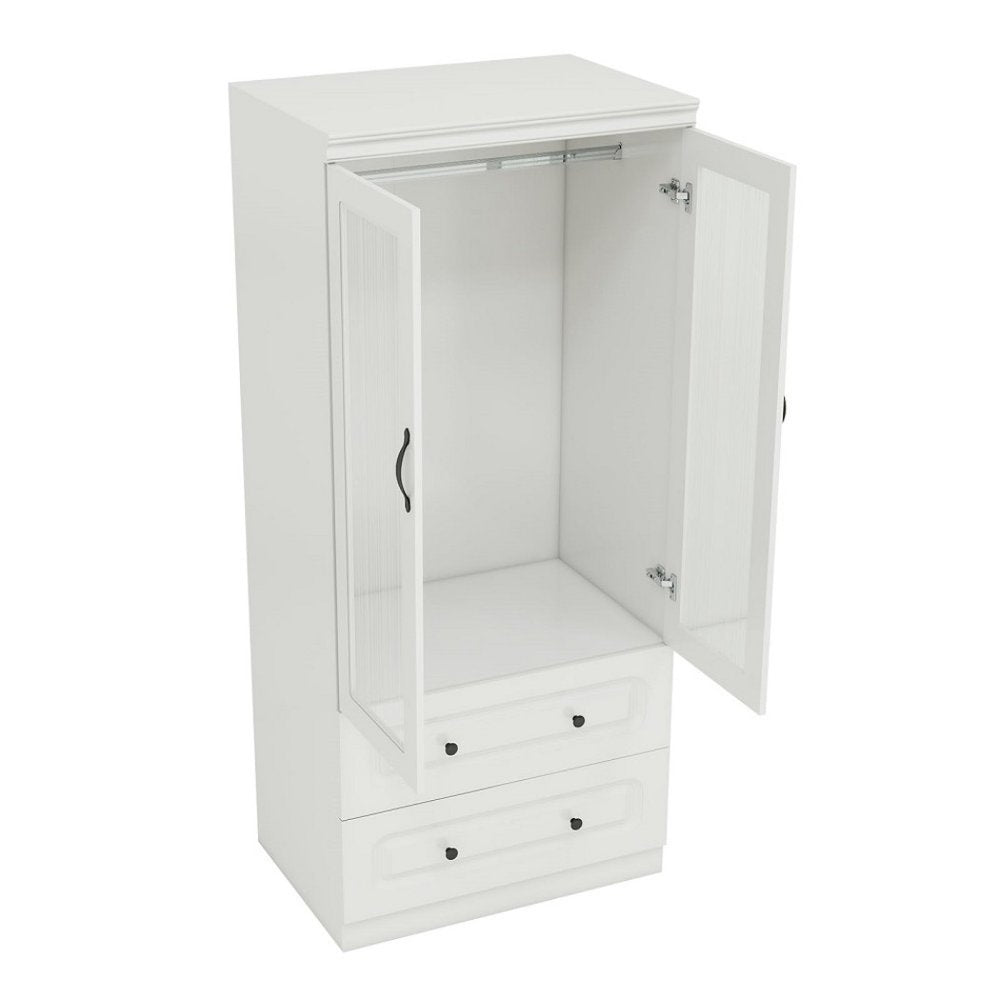 71" White Wood Two Door Two Drawer Combo Dresser