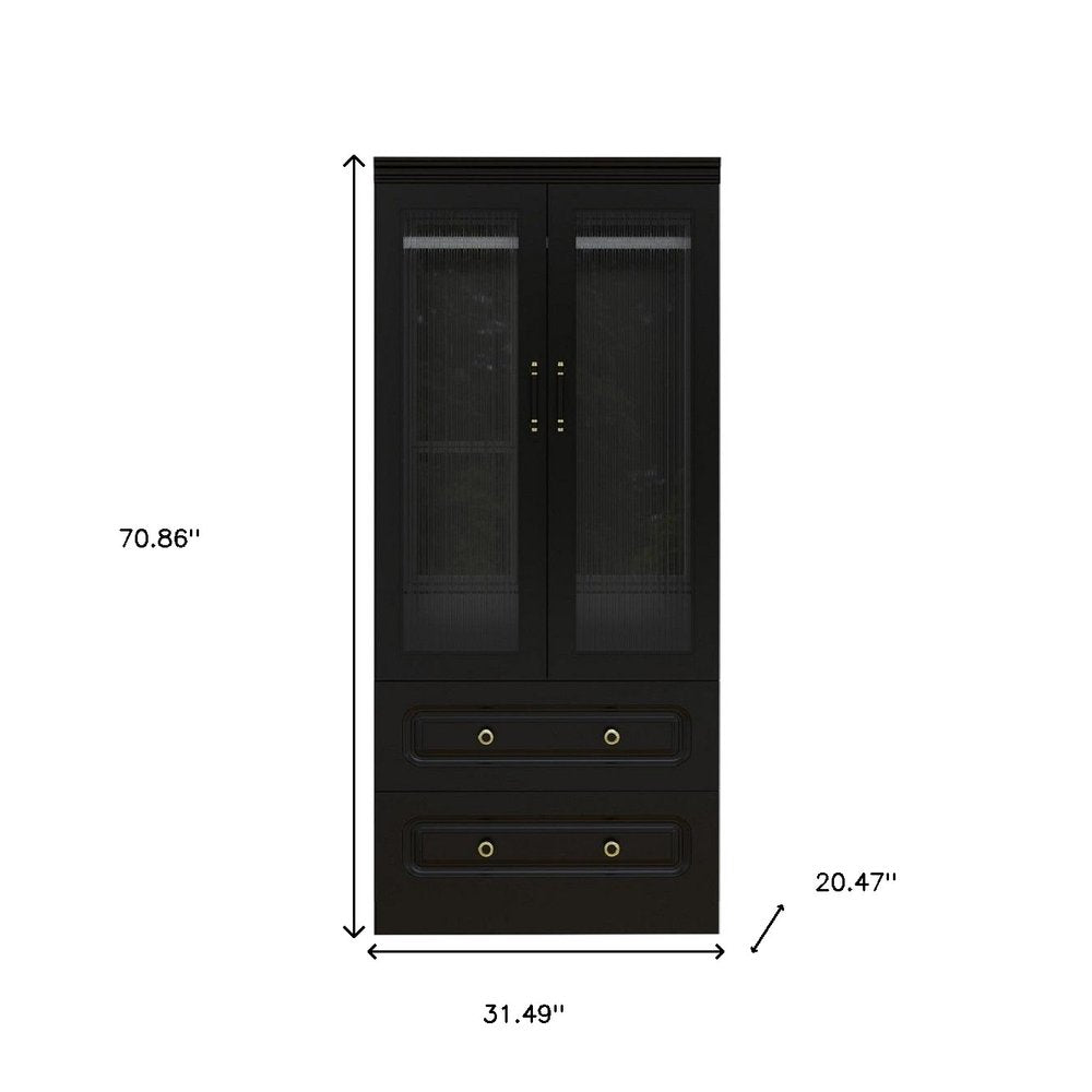 71" Black Wood Two Door Two Drawer Combo Dresser