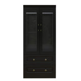71" Black Wood Two Door Two Drawer Combo Dresser