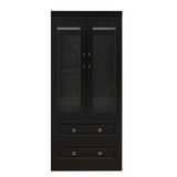 71" Black Wood Two Door Two Drawer Combo Dresser