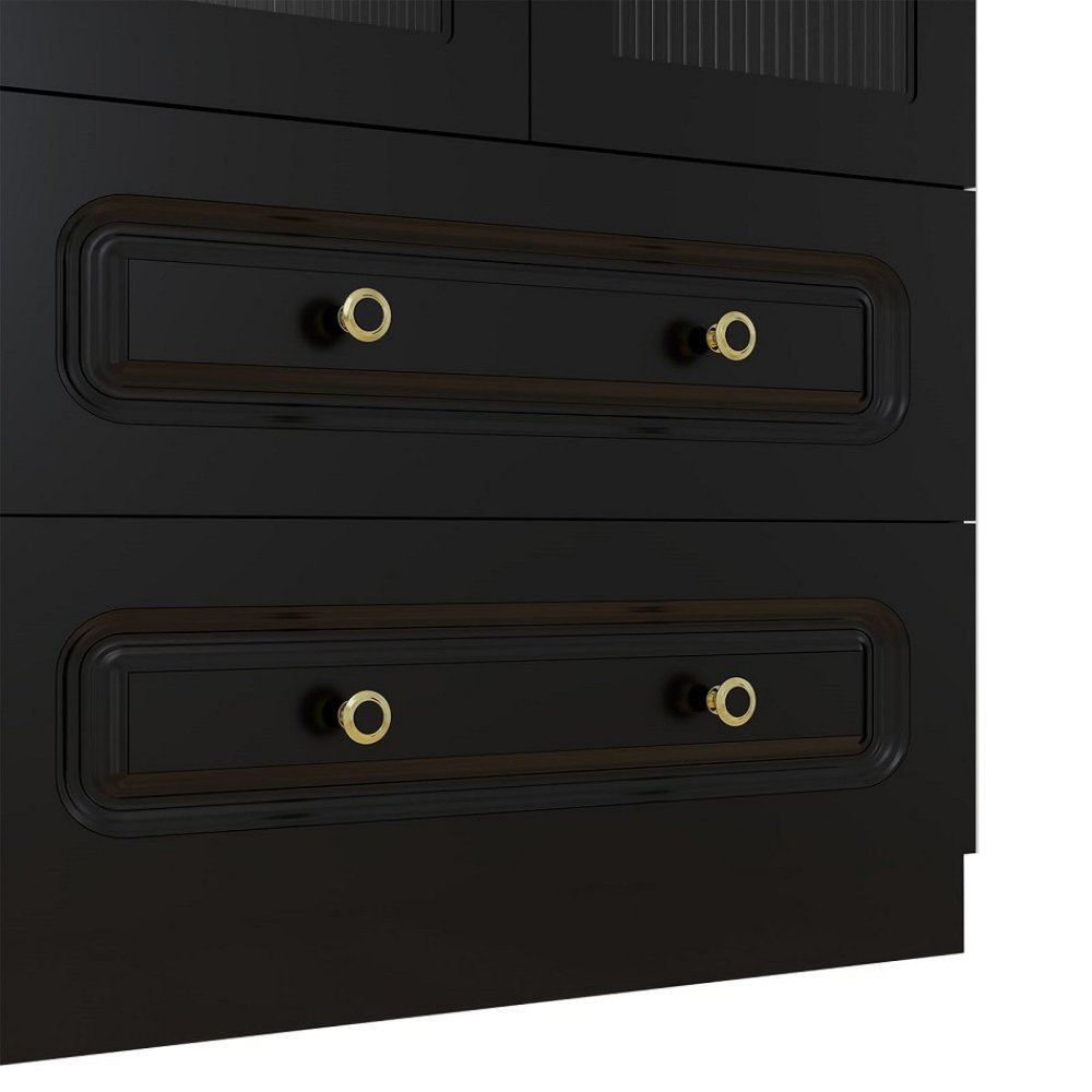 71" Black Wood Two Door Two Drawer Combo Dresser