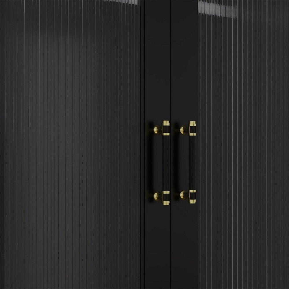 71" Black Wood Two Door Two Drawer Combo Dresser