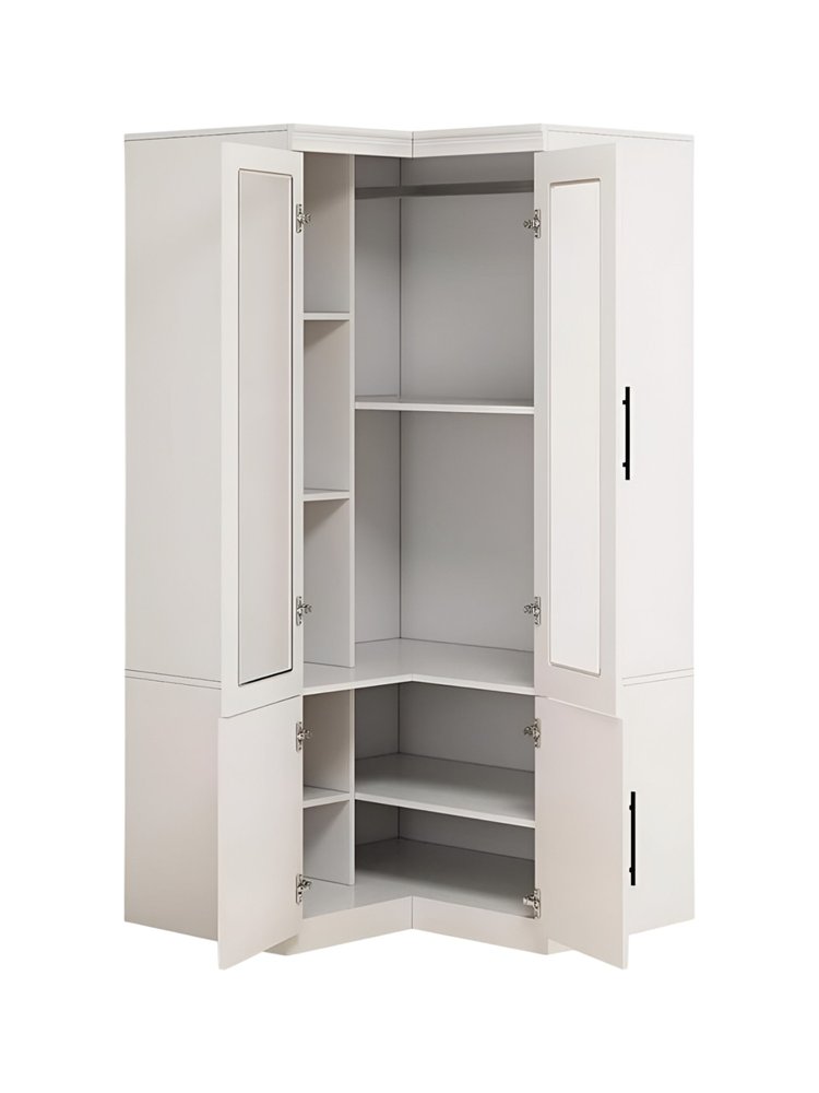 71" White Wood Four Door Corner Combo Dresser