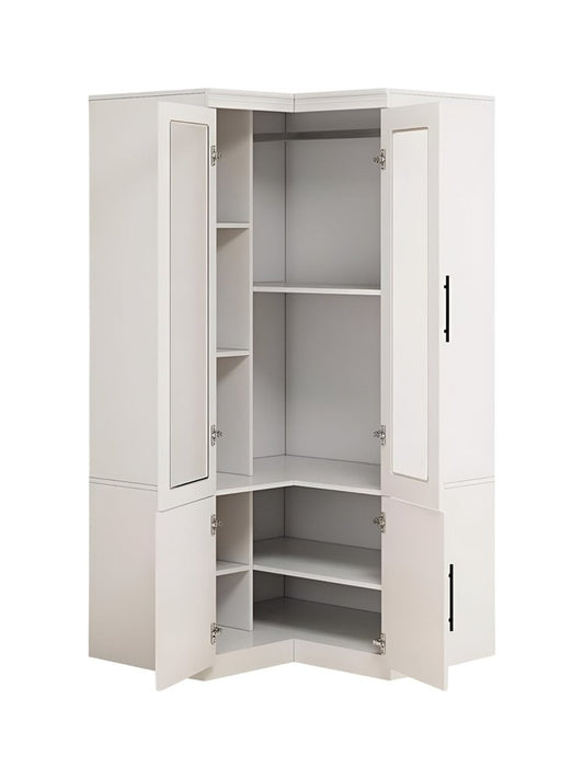 71" White Wood Four Door Corner Combo Dresser