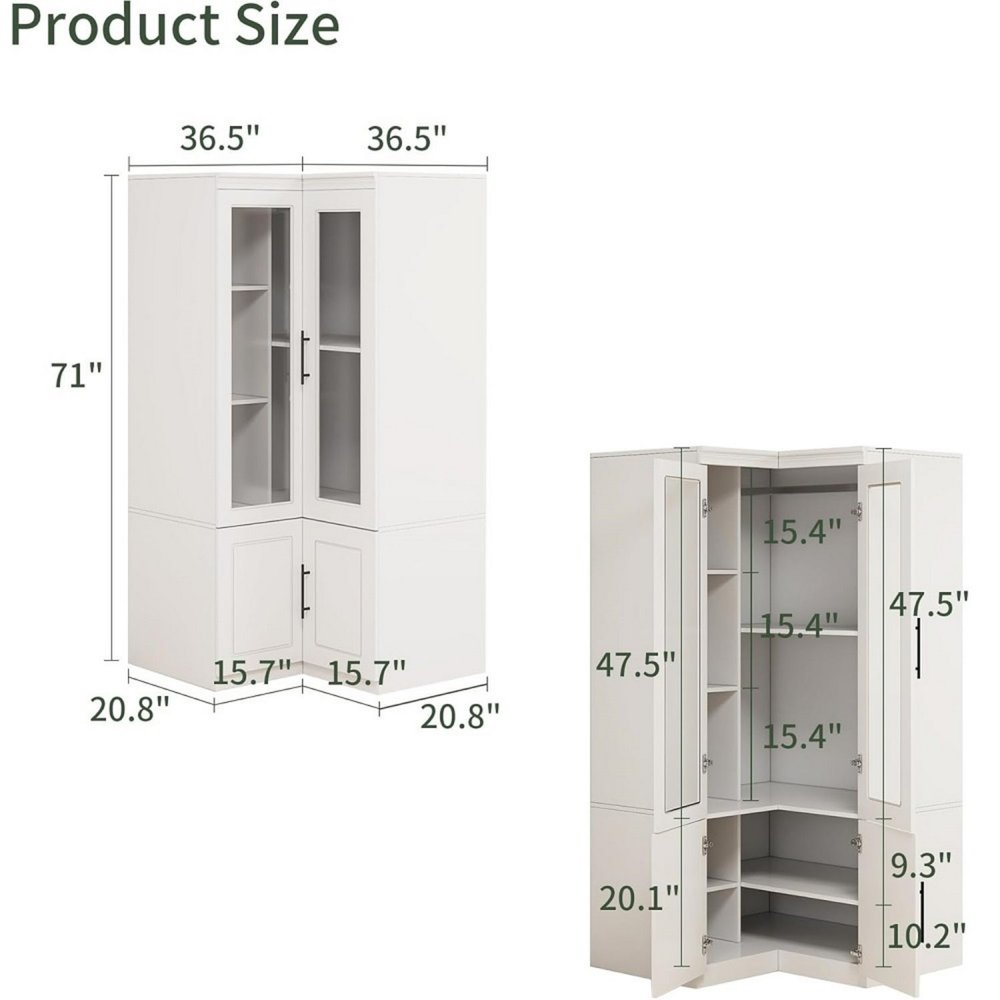 71" White Wood Four Door Corner Combo Dresser