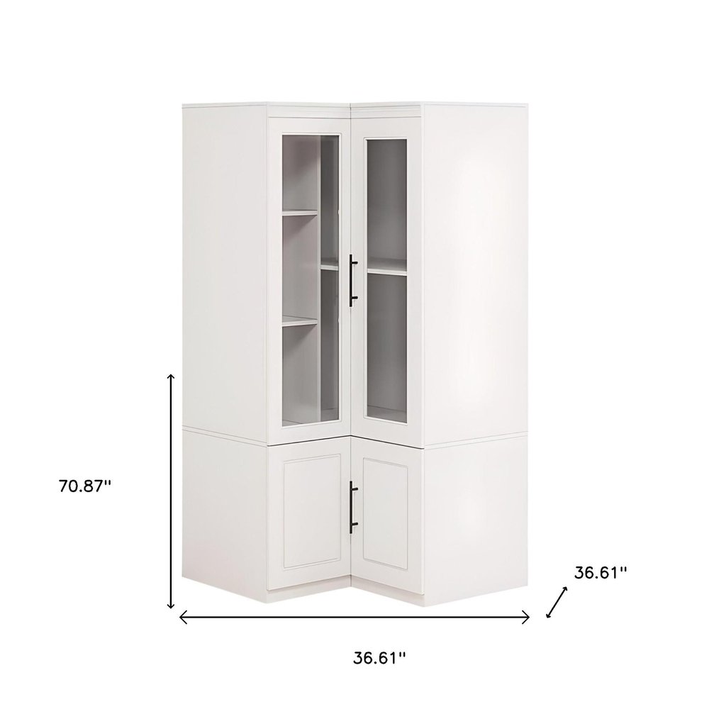 71" White Wood Four Door Corner Combo Dresser