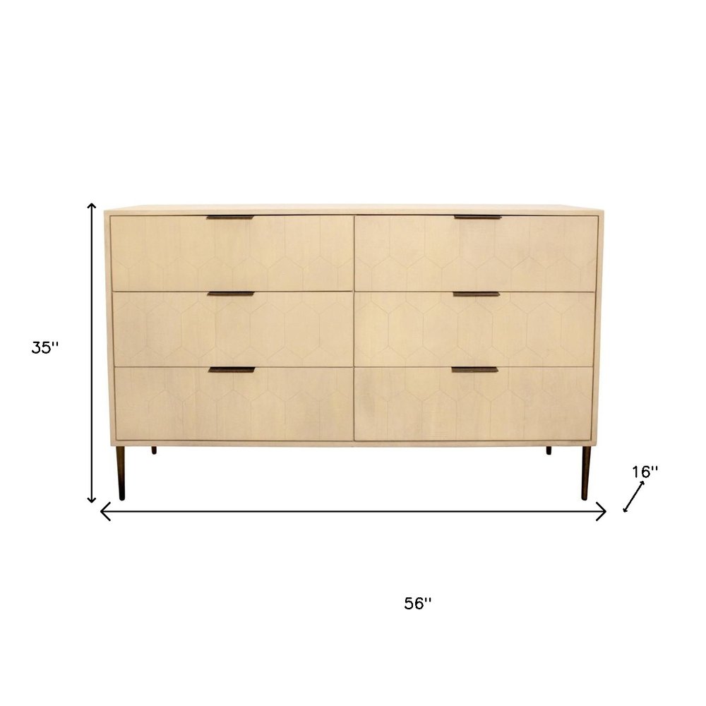 56" Natural Solid Wood Six Drawer Dresser