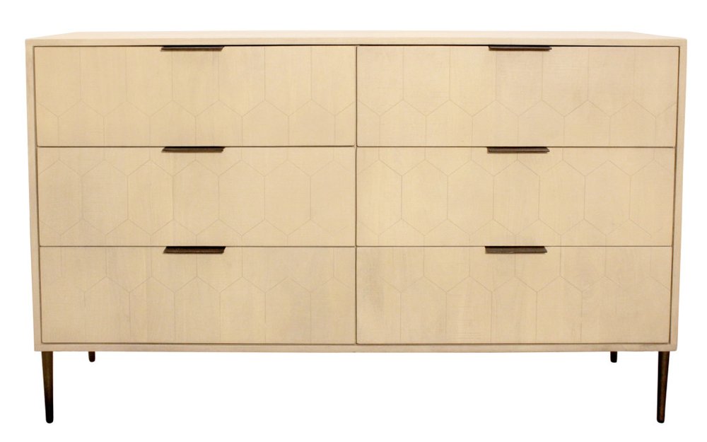 56" Natural Solid Wood Six Drawer Dresser