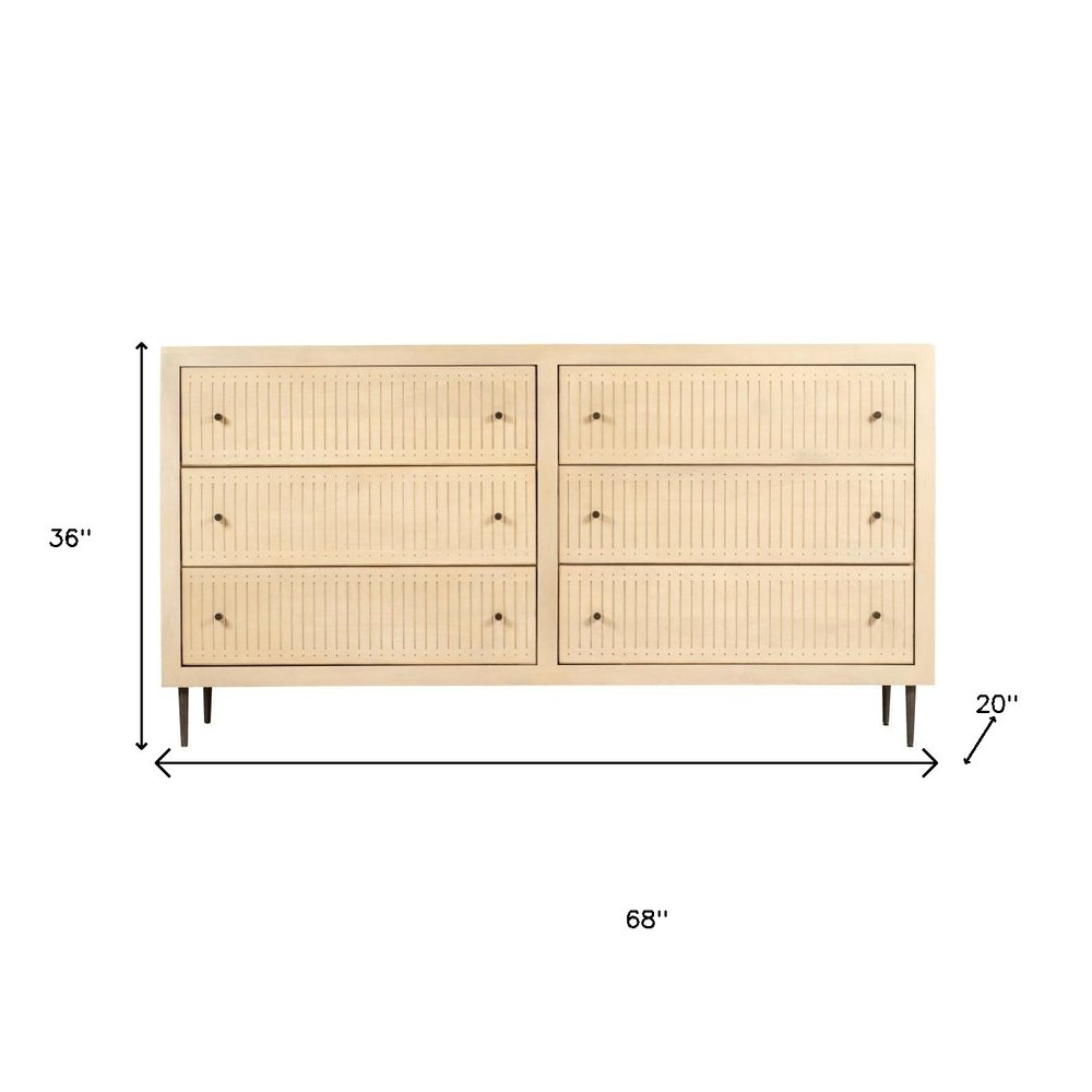 68" Natural Solid Wood Six Drawer Dresser