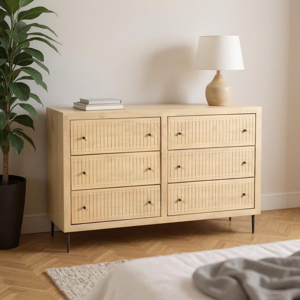 68" Natural Solid Wood Six Drawer Dresser