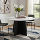 51" White and Black Marble and Wood Pedestal Base Round Top Dining Table