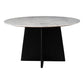 51" White and Black Marble and Wood Pedestal Base Round Top Dining Table