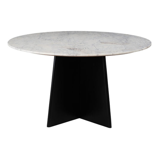 51" White and Black Marble and Wood Pedestal Base Round Top Dining Table