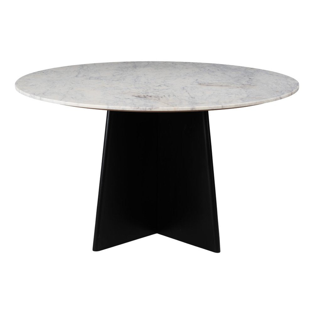 51" White Marble and Wood Pedestal Base Round Top Dining Table